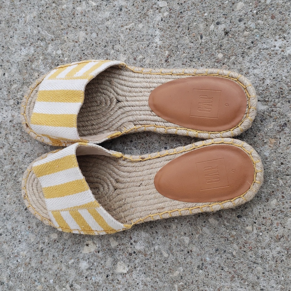 Gap Canvas Espadrille Stripes Slide Sandals Size 9 Coastal Beachy Yellow White - Picture 4 of 12
